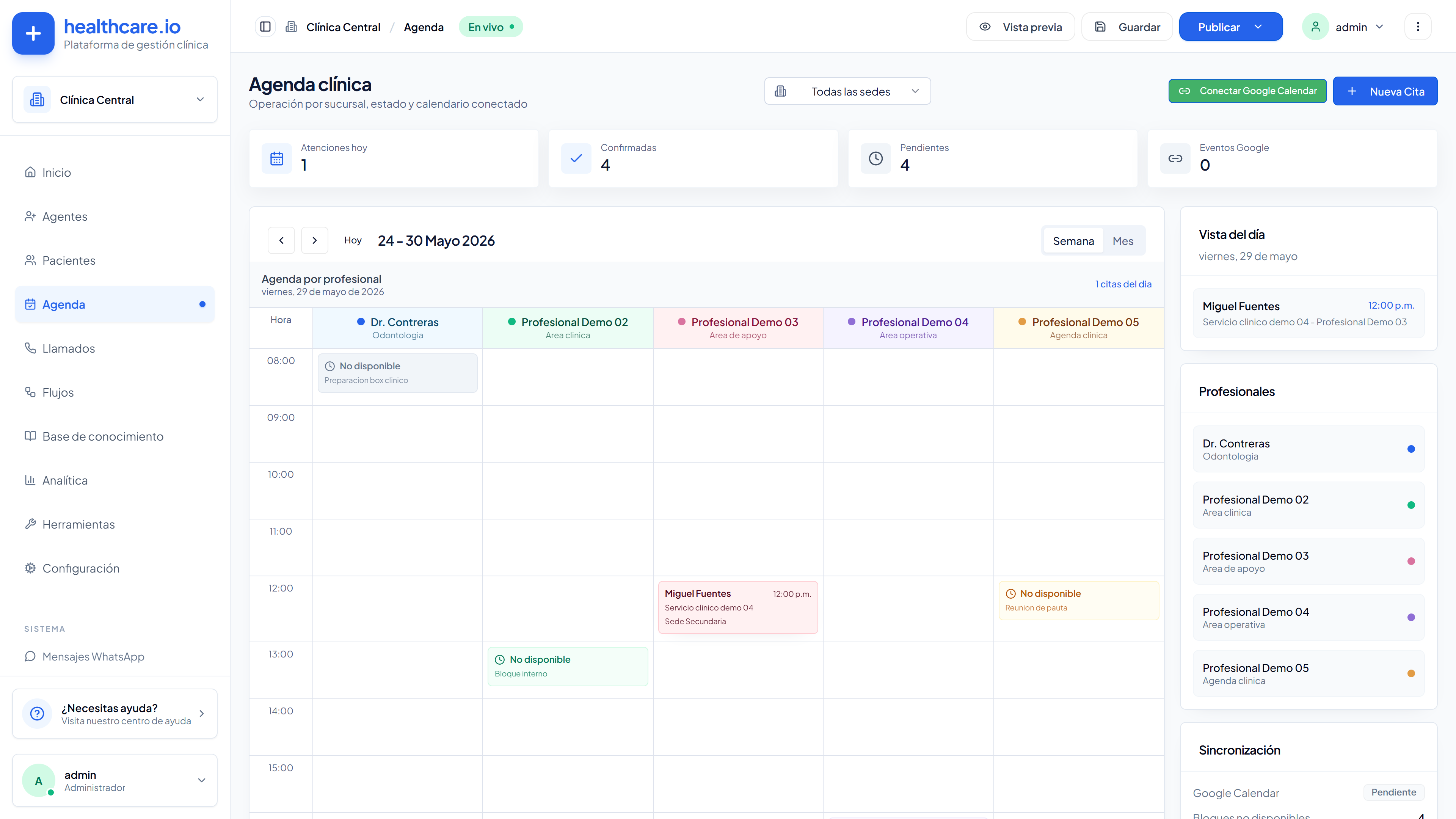 Agenda y no-shows en Healthcare.io