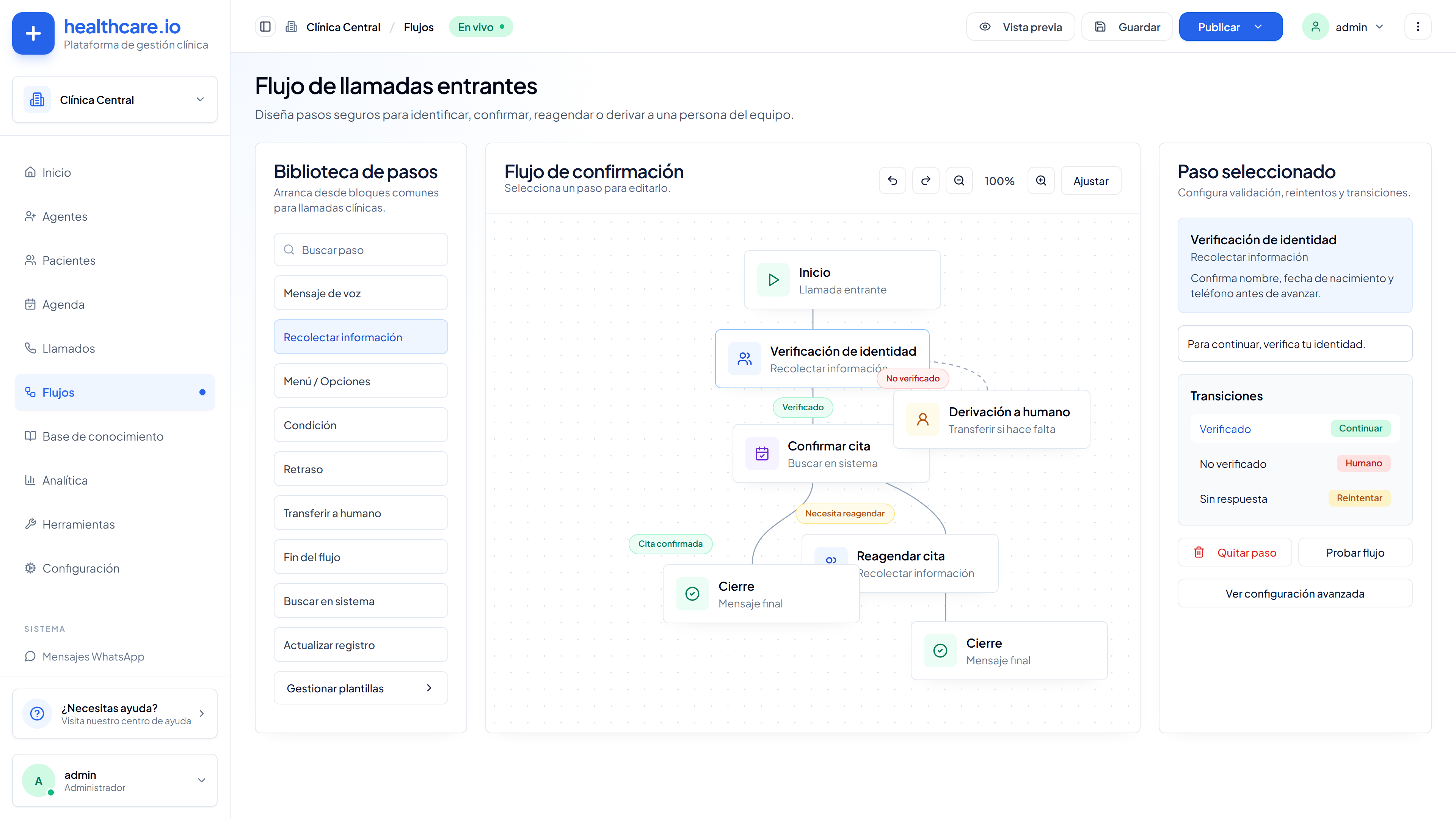 Flujos IA en Healthcare.io